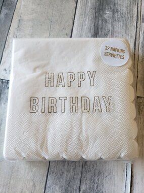 NWT - Meri Meri Happy Birthday With Gold Details 32ct. (6.5"x6.5")